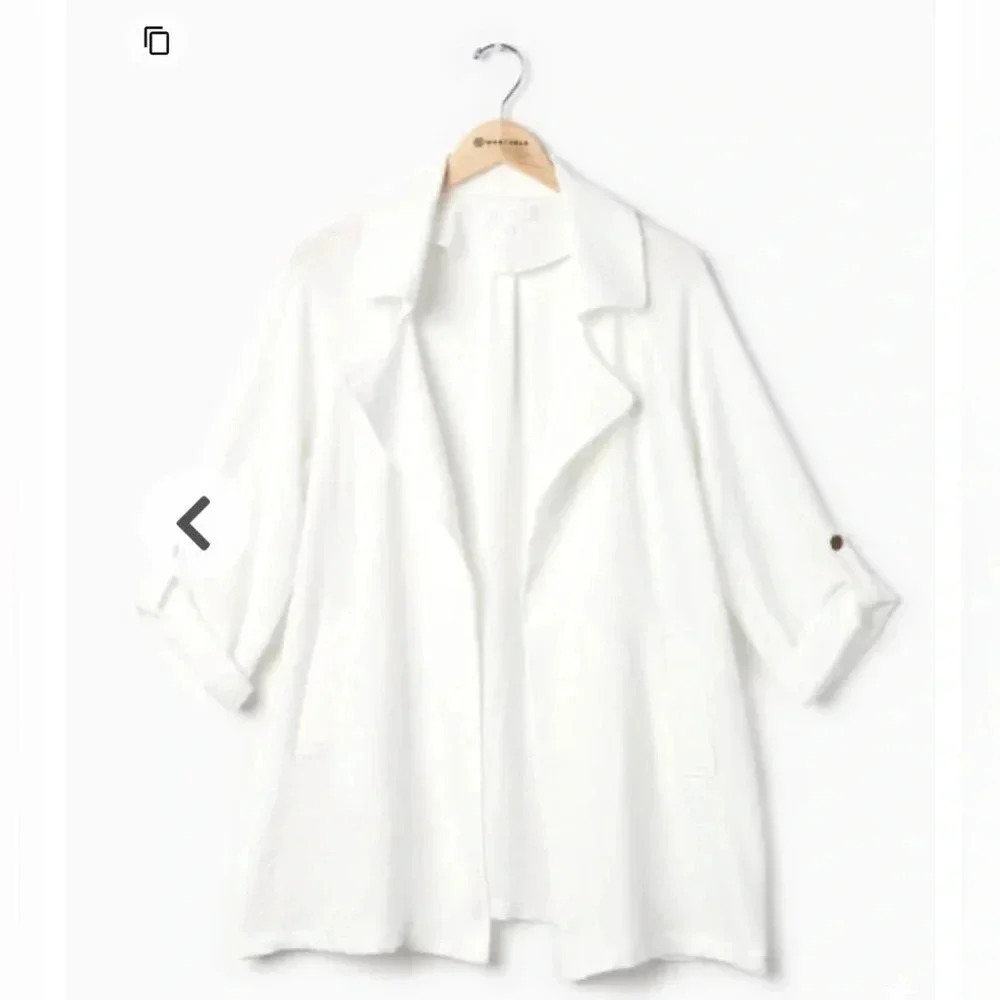 ADYSON PARKER Size 1X Roll Tab Open Jacket in Cloud White NEW!